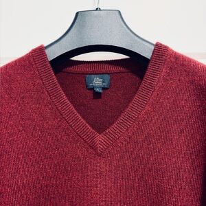 J Crew Large Relaxed Midweight Burgundy V Neck Cashmere Sweater